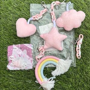 Cute Pink Star Plush Keychain Bag Charm by